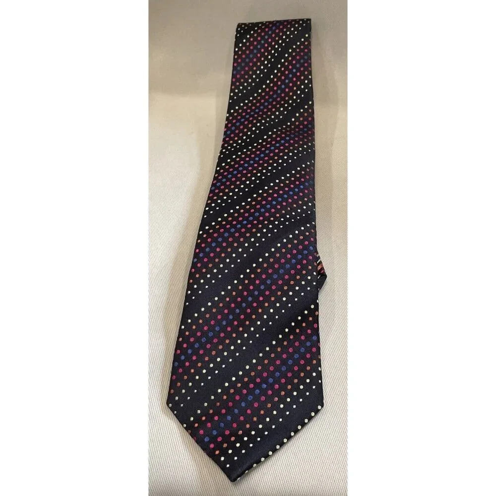 Bugatchi Italy Mens Silk Tie‎ Black Colorful Polka Dots Business Wedding Party